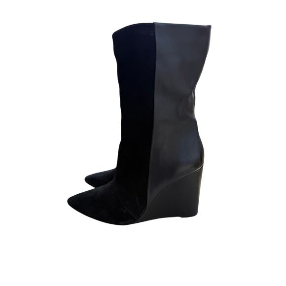 👢 1.STATE Black Leather Suede Wedge Boots Women’s Size 8.5 Pointed Toe - Picture 3 of 7